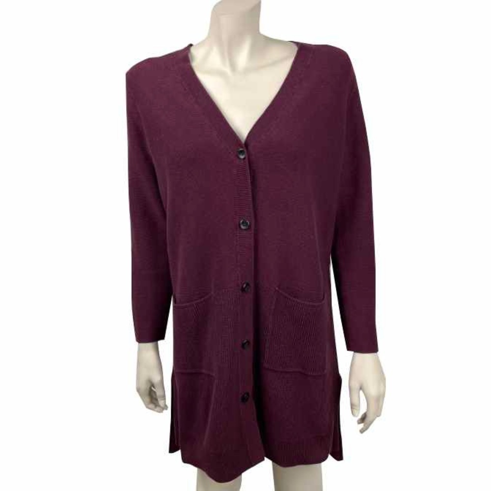 J. Jill Long Line Plum Purple Button‎ Front Cardigan